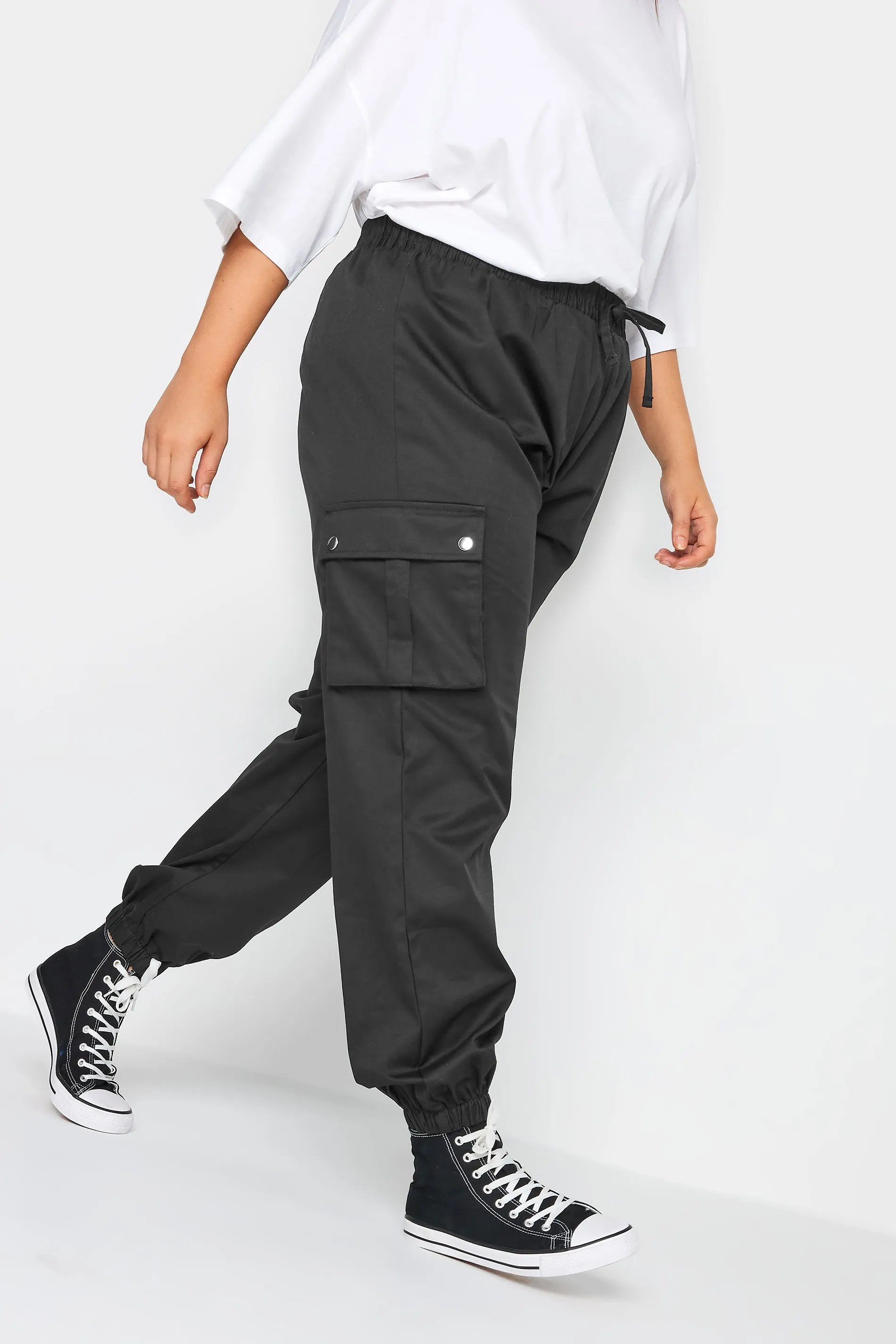 YOURS Curve Black Cuffed Cargo Trousers