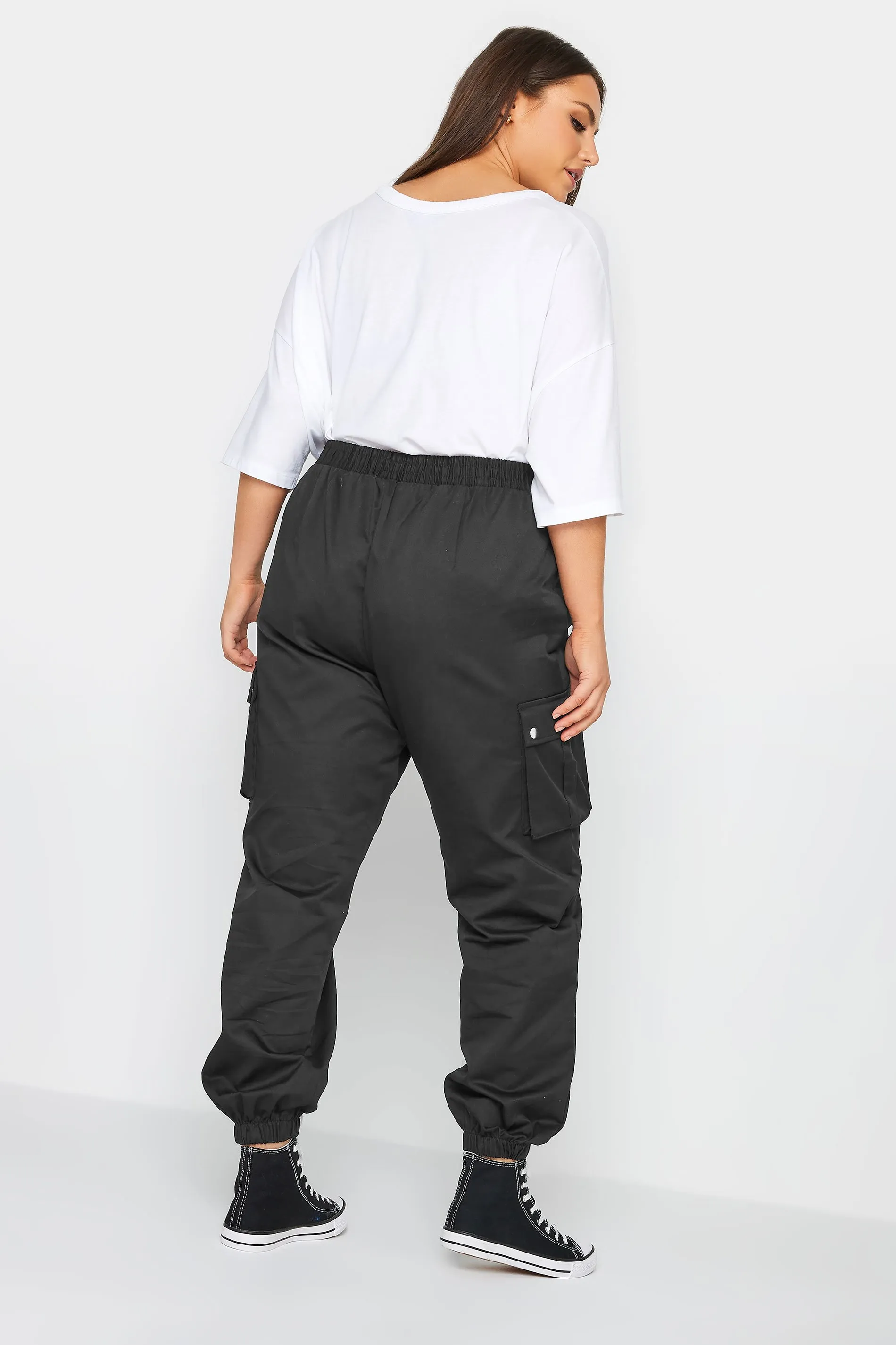 YOURS Curve Black Cuffed Cargo Trousers