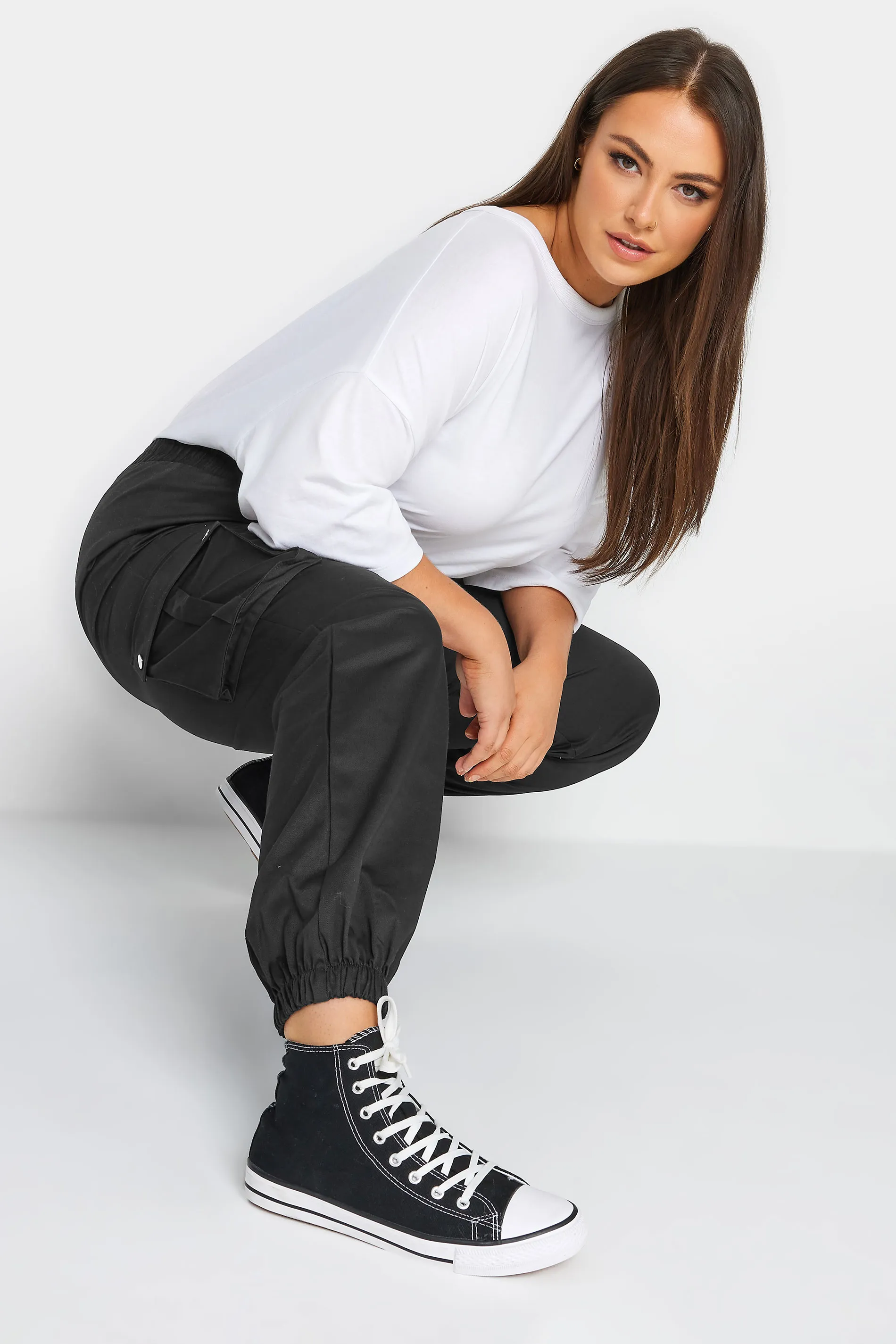 YOURS Curve Black Cuffed Cargo Trousers