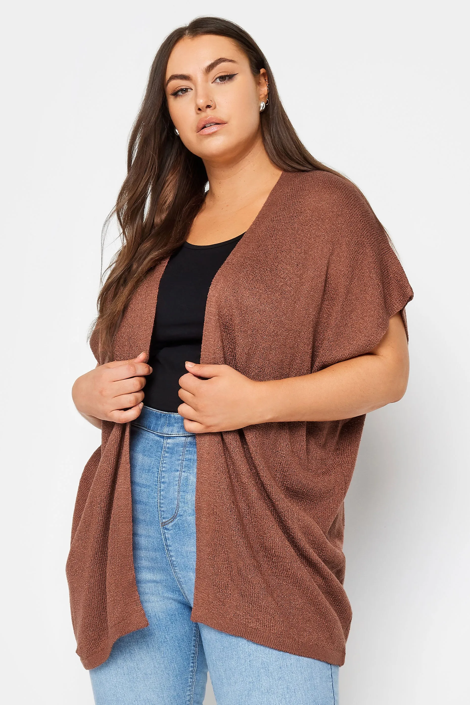 YOURS Curve Brown Short Sleeve Cardigan