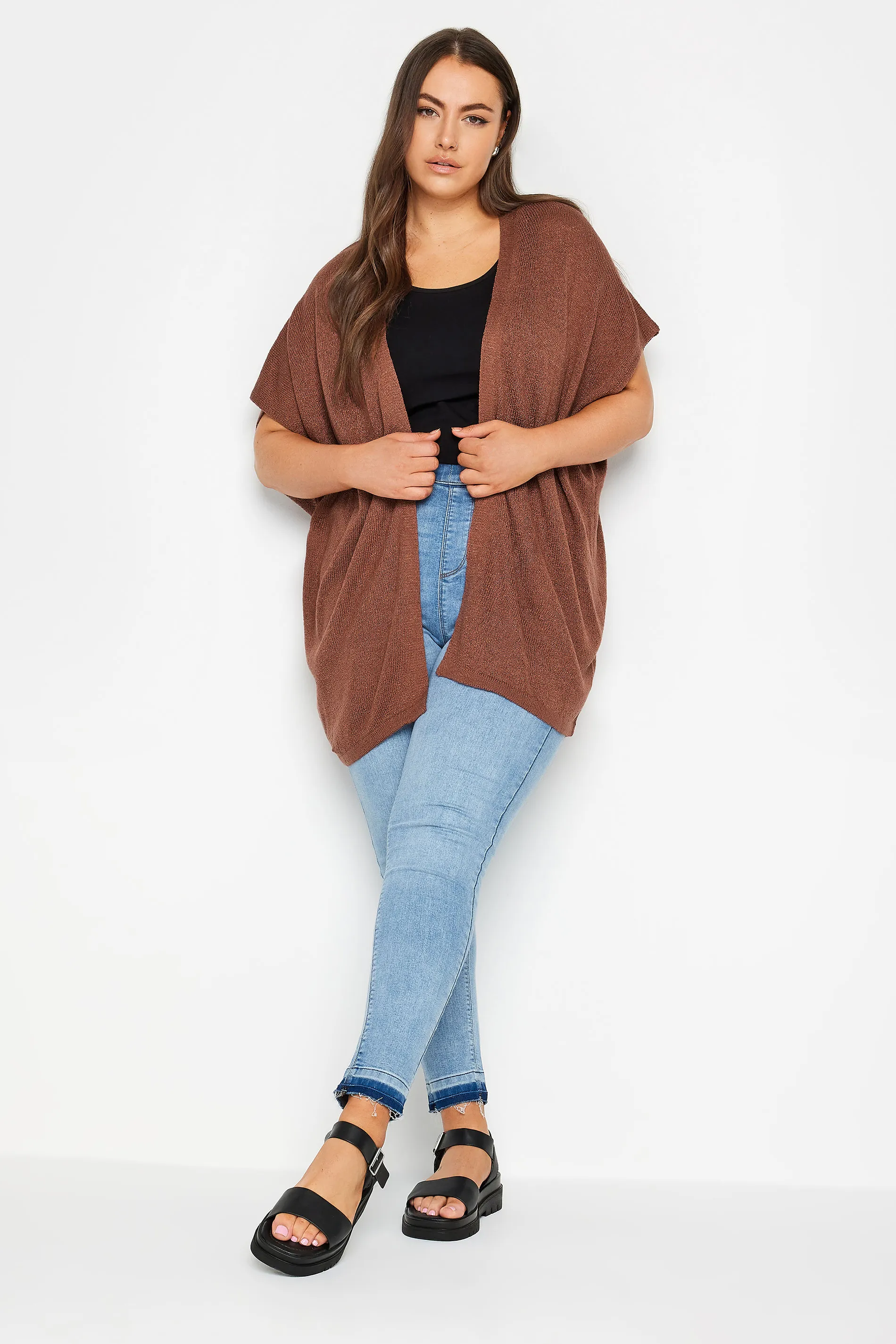 YOURS Curve Brown Short Sleeve Cardigan