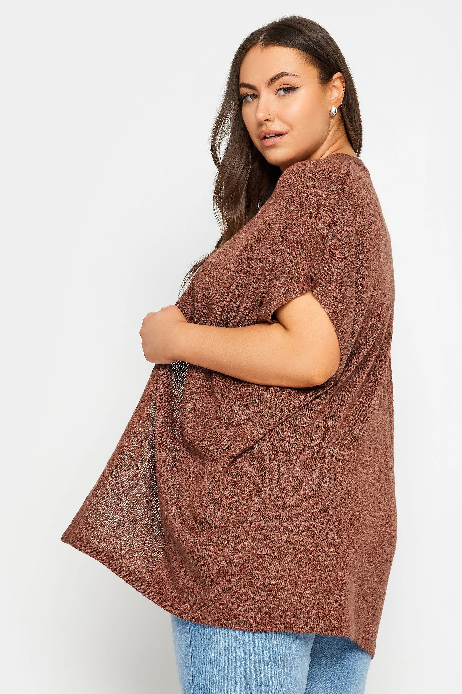 YOURS Curve Brown Short Sleeve Cardigan