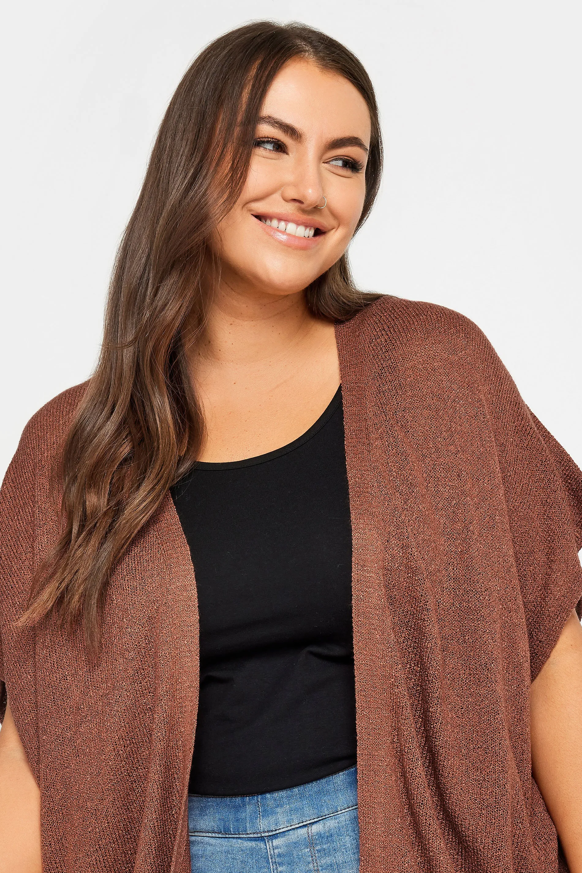 YOURS Curve Brown Short Sleeve Cardigan