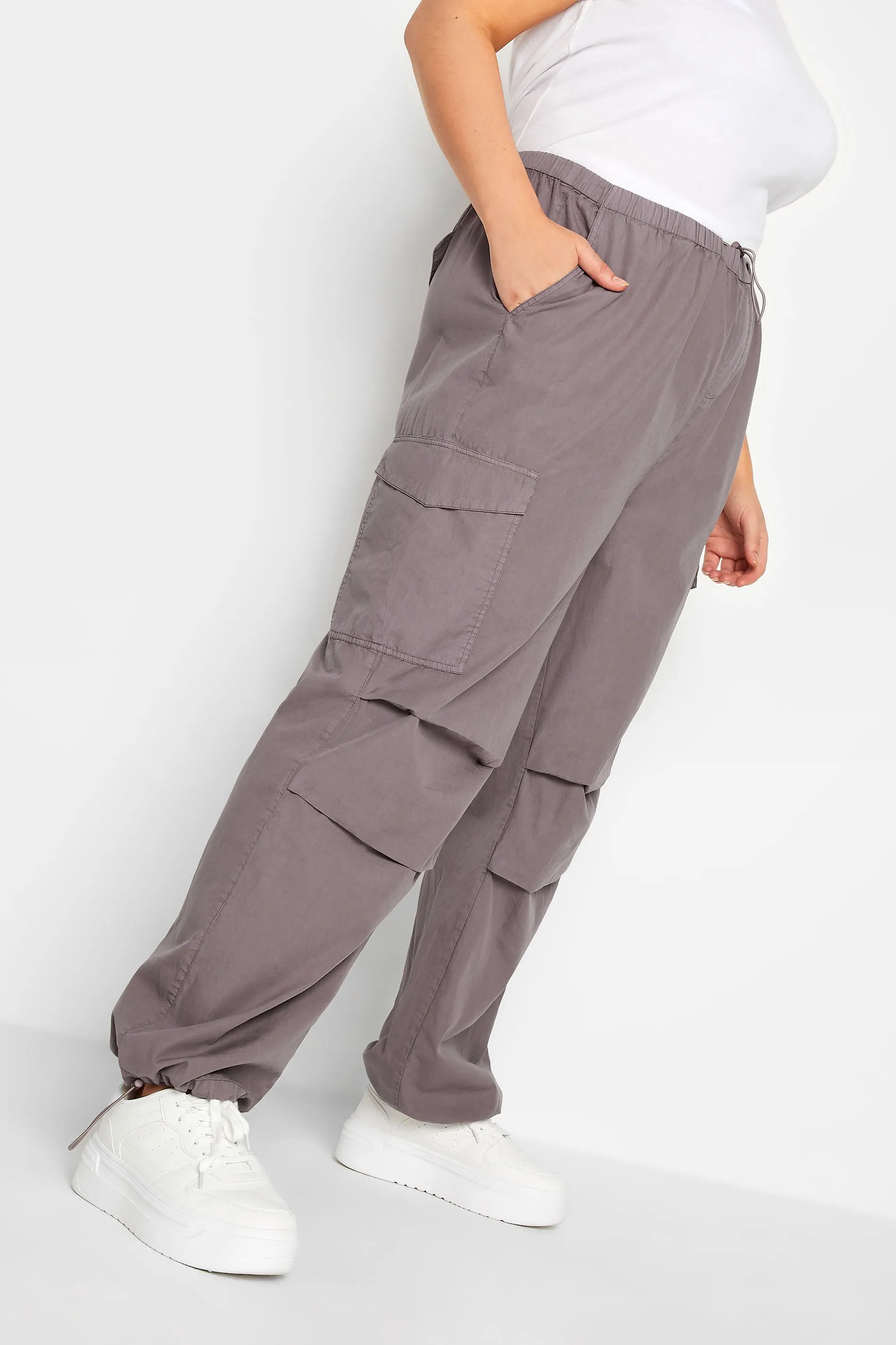 YOURS Curve Grey Cargo Parachute Trousers