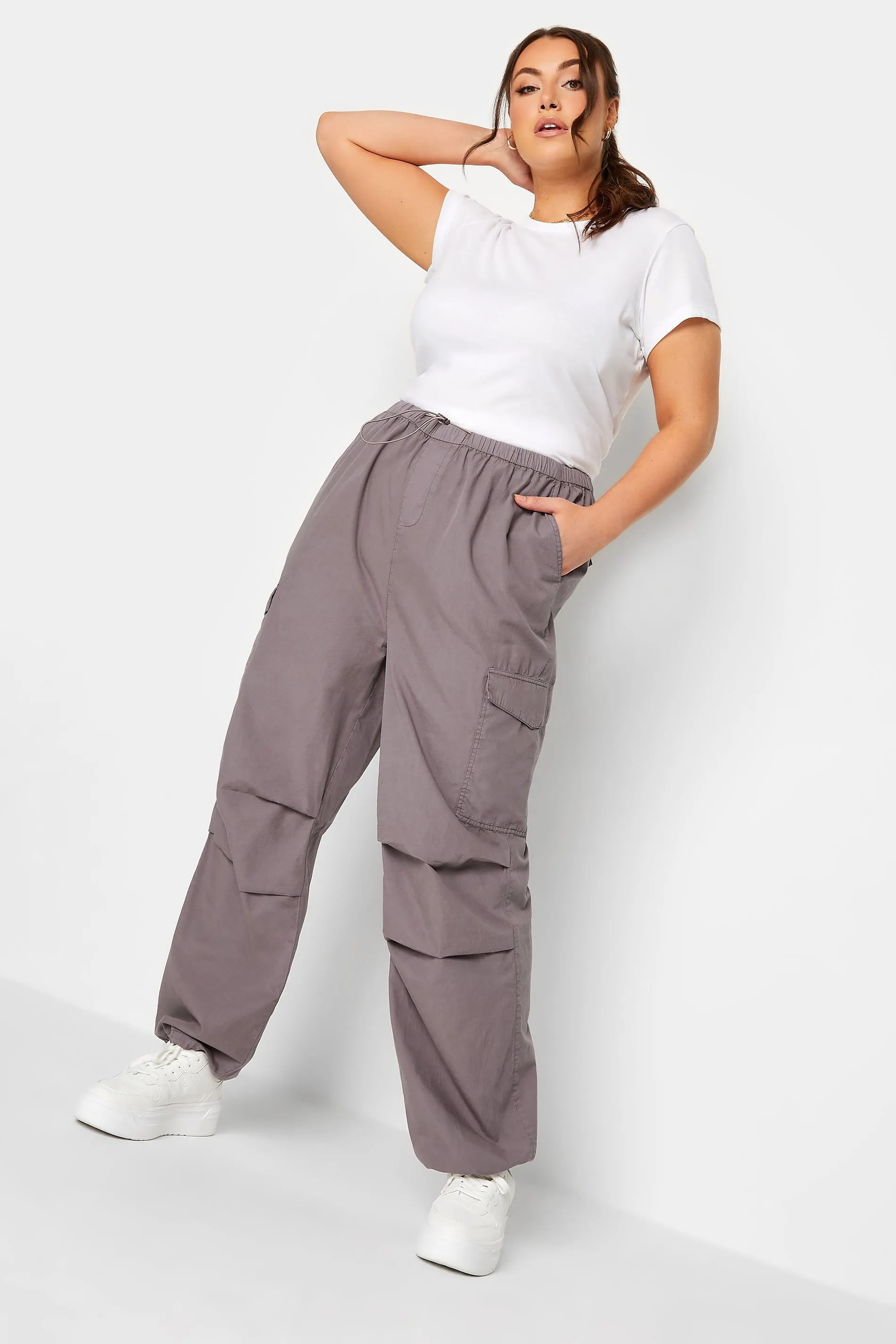 YOURS Curve Grey Cargo Parachute Trousers