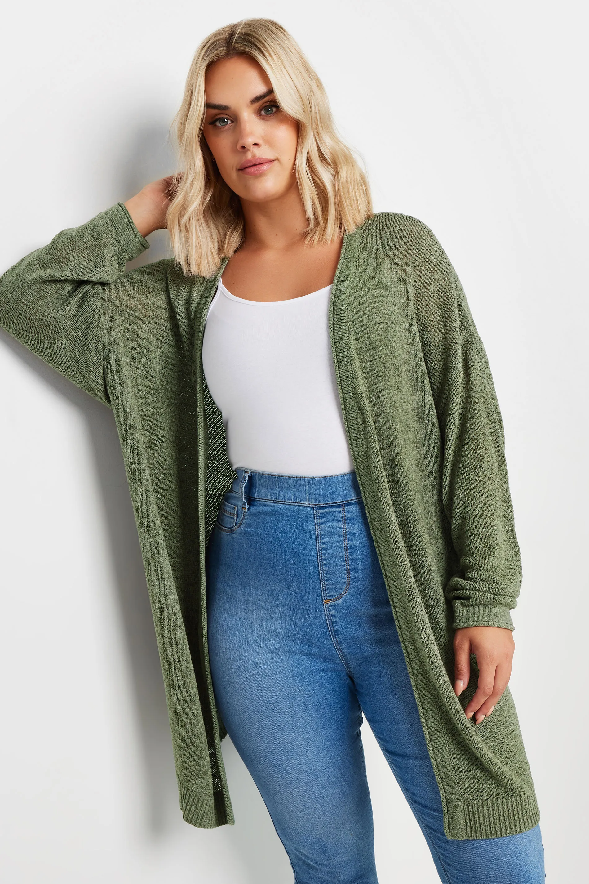 YOURS Curve Khaki Green Knitted Cardigan