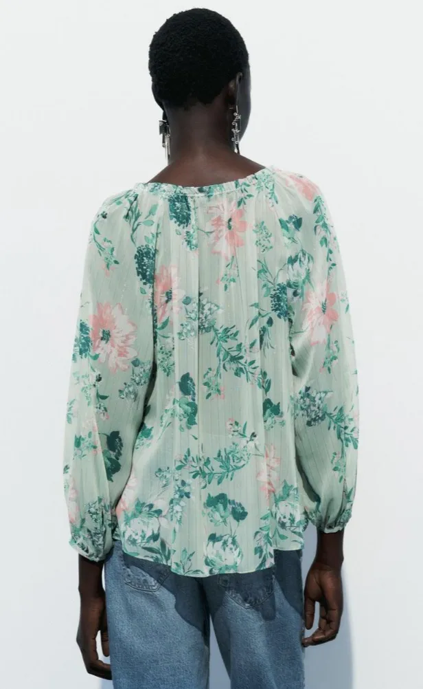 ZARA  |Flower Patterns Casual Style Long Sleeves Elegant Style