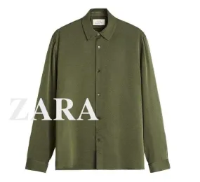 ZARA  |Wool Silk Long Sleeves Plain Shirts