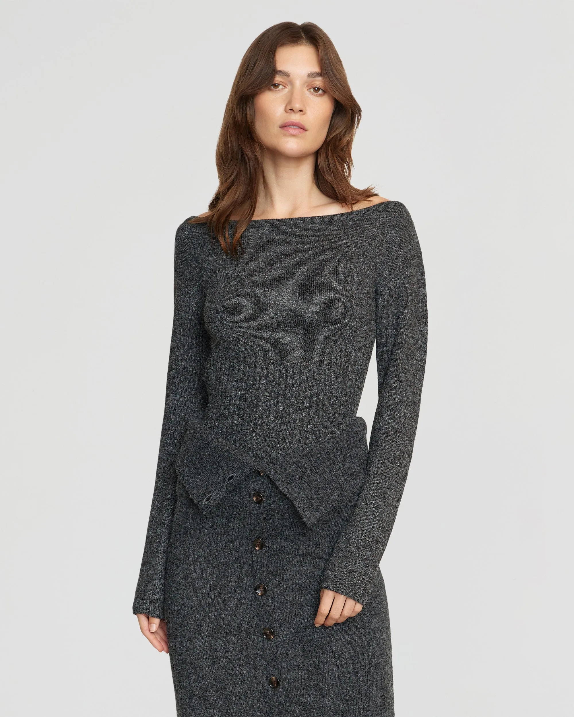 Zaza Ribbed-Waist Sweater | Heather Charcoal