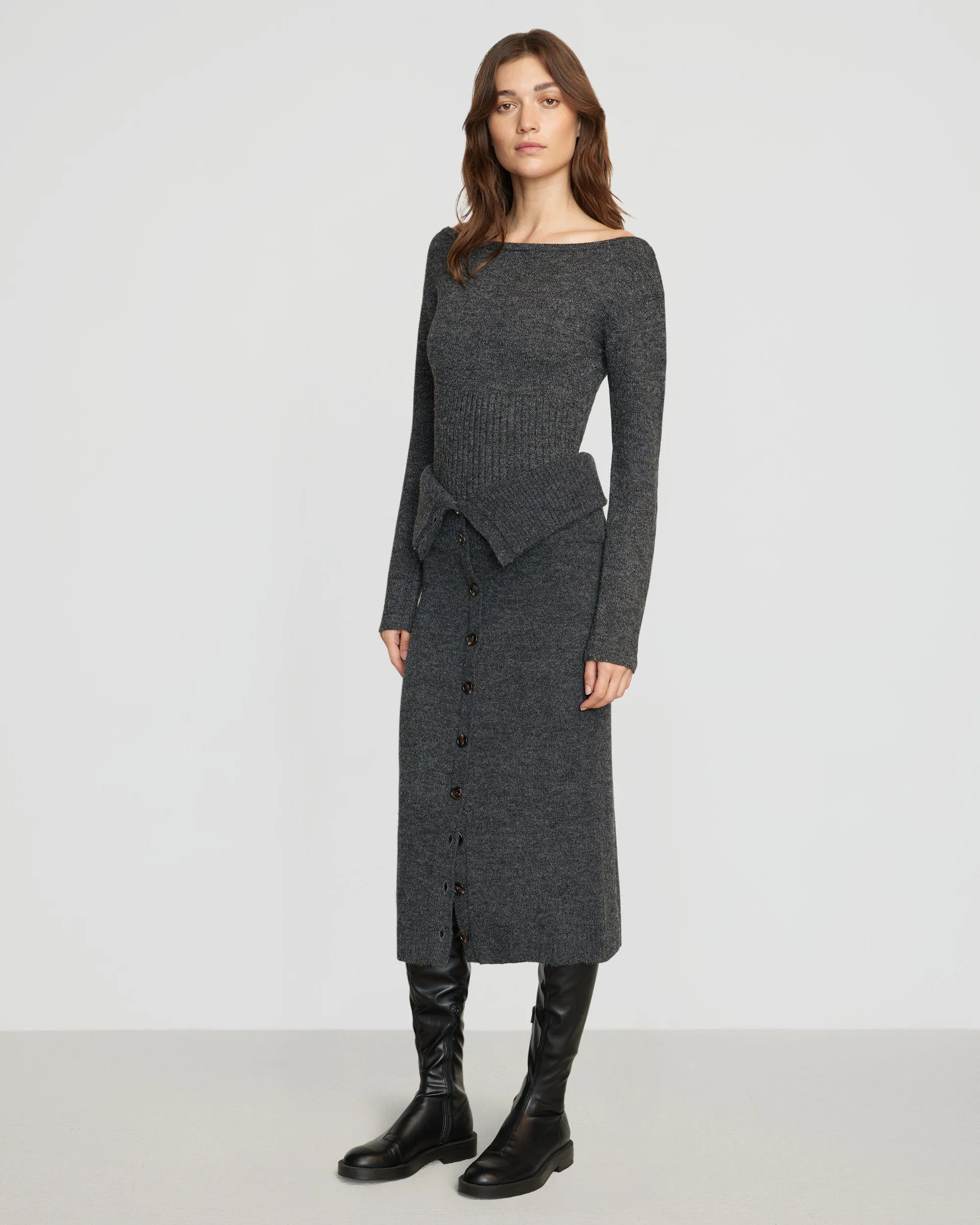 Zaza Ribbed-Waist Sweater | Heather Charcoal