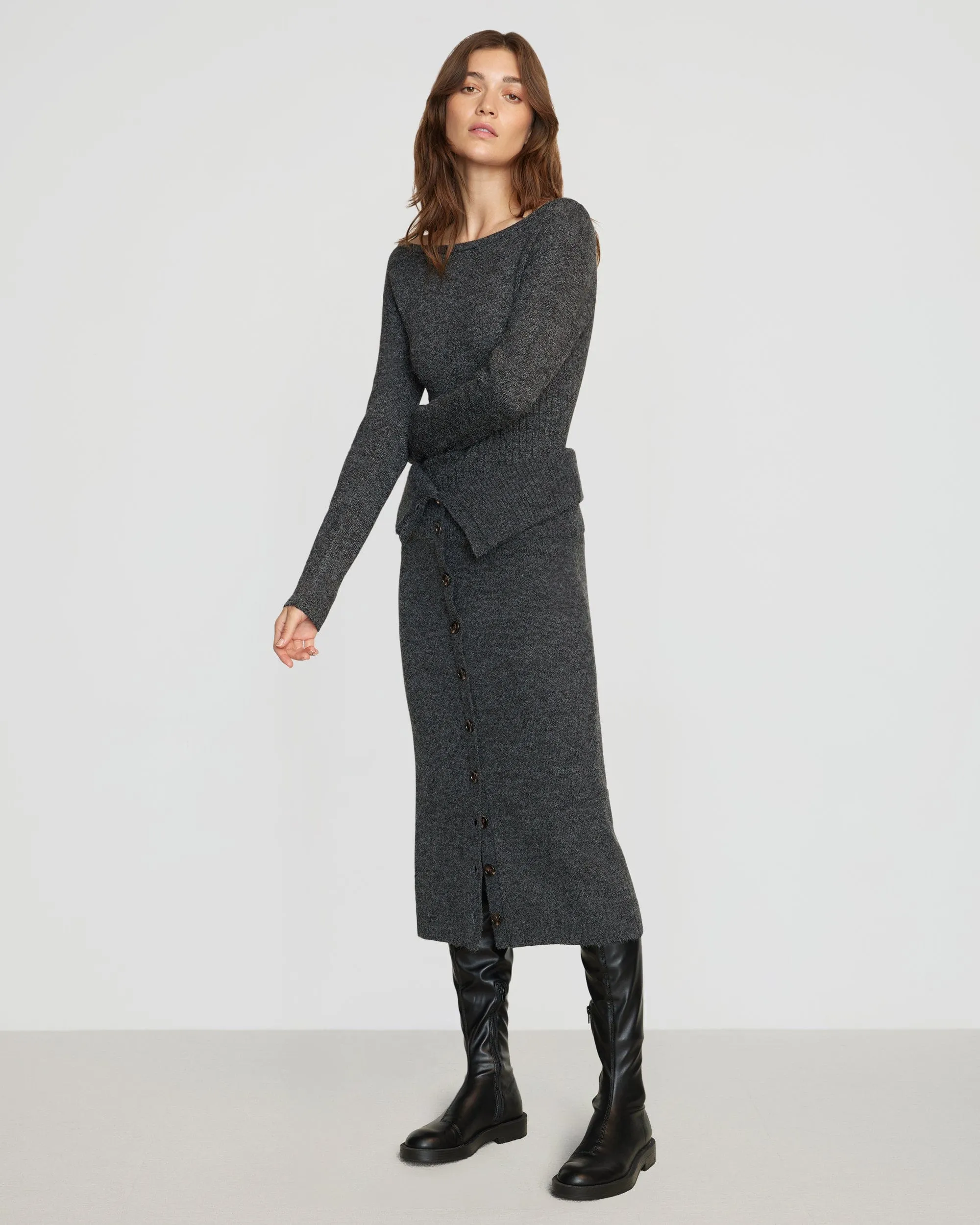 Zaza Ribbed-Waist Sweater | Heather Charcoal