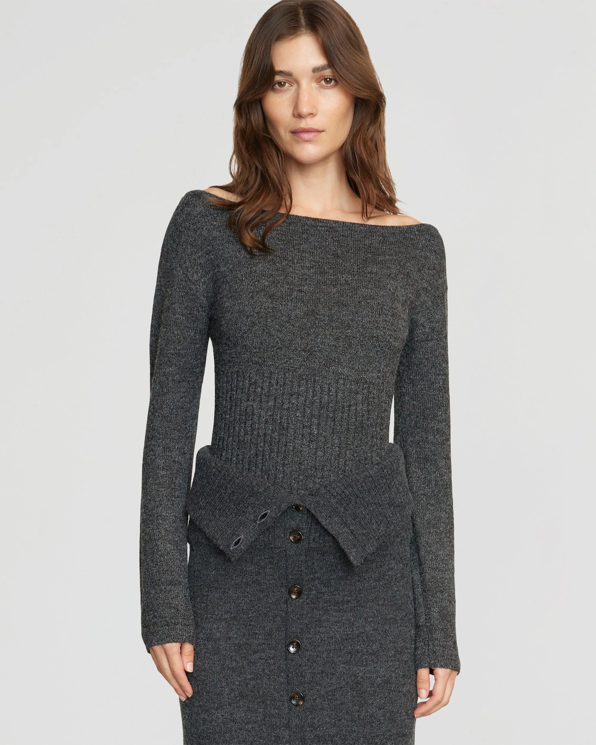 Zaza Ribbed-Waist Sweater | Heather Charcoal