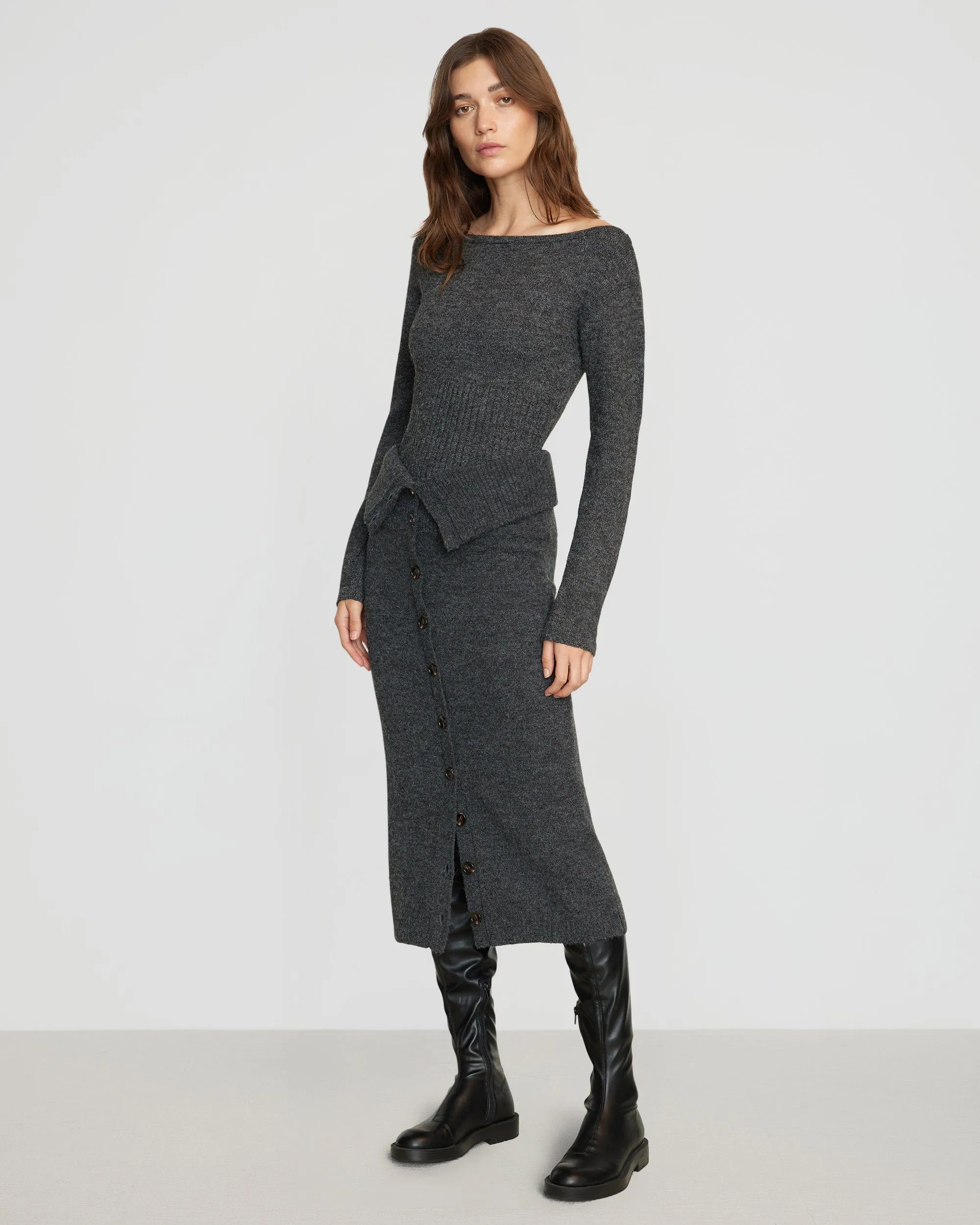 Zaza Ribbed-Waist Sweater | Heather Charcoal