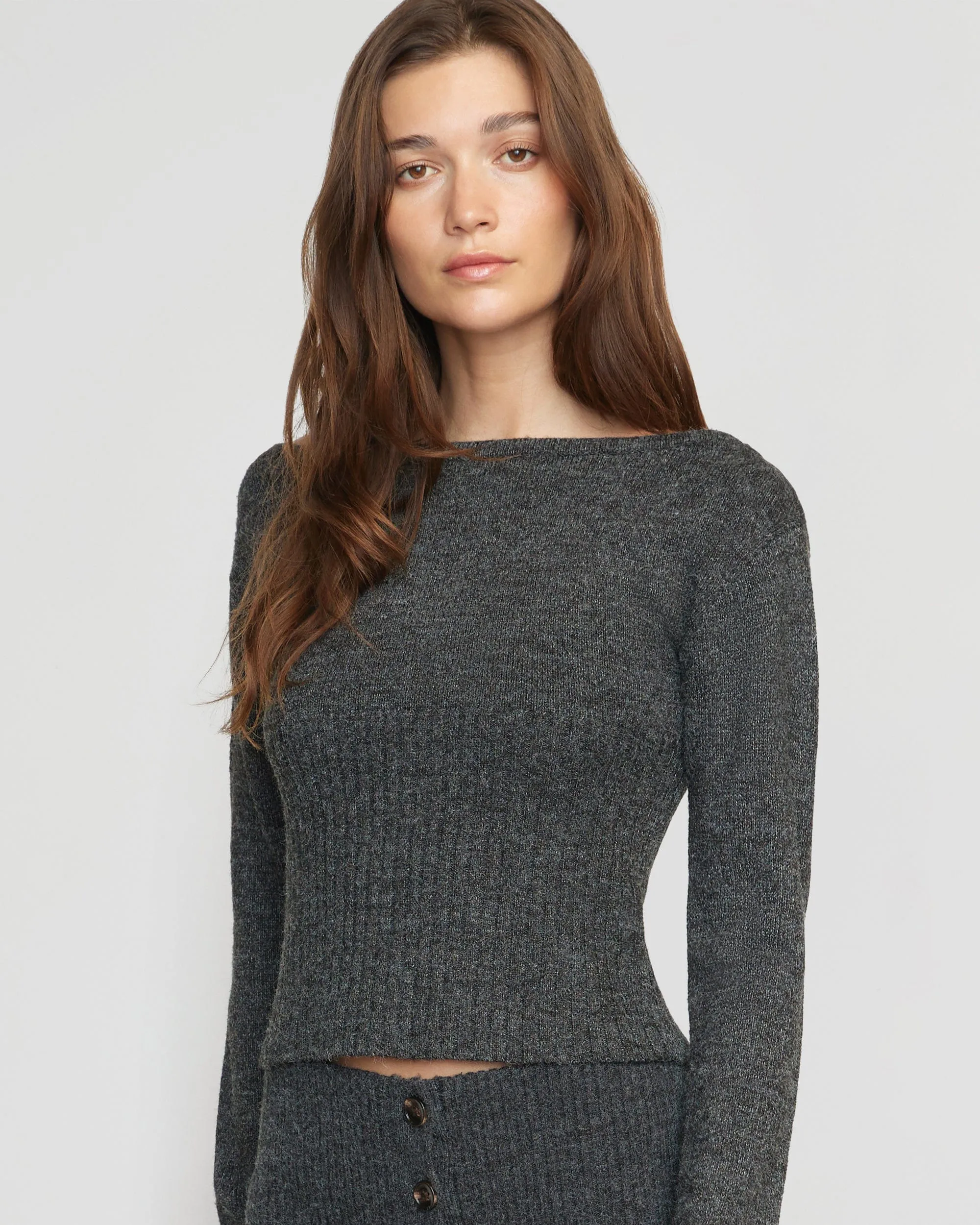 Zaza Ribbed-Waist Sweater | Heather Charcoal