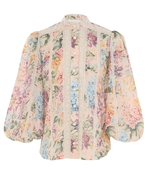 Zimmermann  |Flower Patterns Long Sleeves Cotton Shirts & Blouses